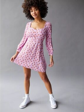 Billabong Lilac Mini Dress with Pink-Orange Floral Print